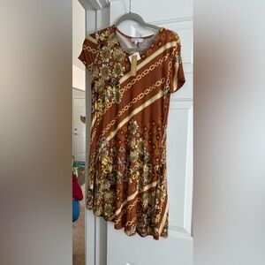 Women's Rust Floral Chain-Print Dress
